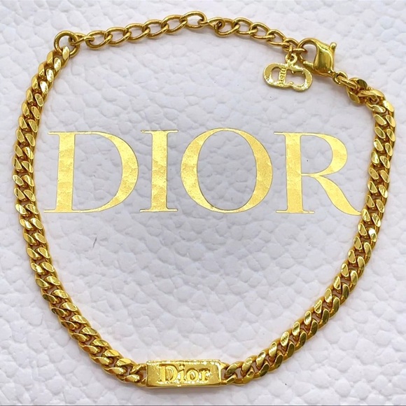 AUTH Christian Dior Logo Plate Chain Bracelet Gold - Picture 2 of 8